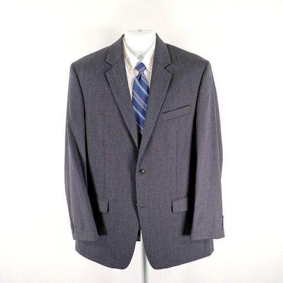 Calvin Klein Wool Gray 2 Button 2 Piece Suit 42L 36/32 High Rise Flat Front Part - Picture 7 of 16